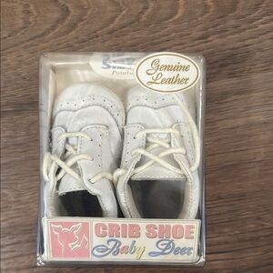 Vintage Baby Deer White Leather Crib Shoes